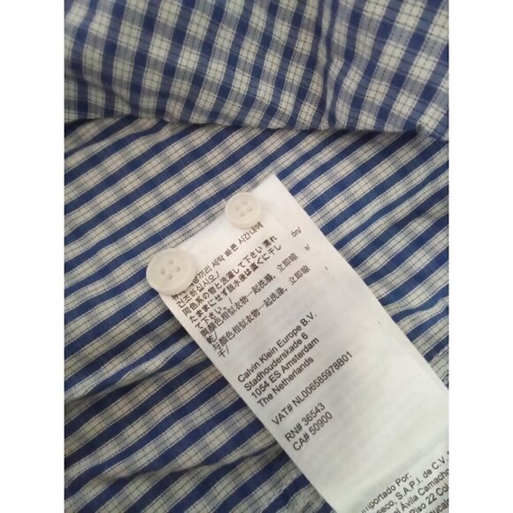 Calvin Klein Blue Checkered The Cotton Cashmere Casual Button Down Shirt Sz L - Picture 8 of 8